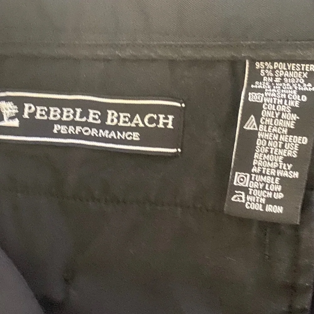 Pebble Beach Performance Mens Black Golf Pants 36x34 Flat Front Stretch Trousers